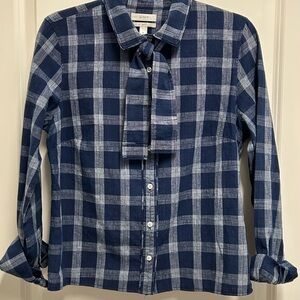 REFASHIONED J. Crew Navy and White Plaid Shirt Size 6